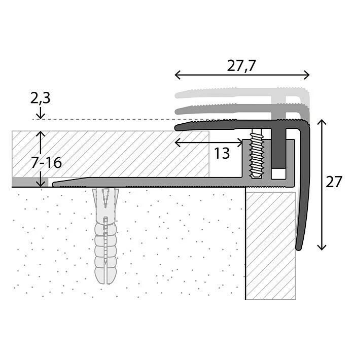 Neu 🎁 BAUHAUS LOGOCLIC Treppenkantenprofil 229 Silber, 1 M X 27,7 Mm X 27 Mm, Montageart: Schrauben 🛒 2 Neu 🎁 BAUHAUS LOGOCLIC Treppenkantenprofil 229 Silber, 1 M X 27,7 Mm X 27 Mm, Montageart: Schrauben 🛒 – Bild 2